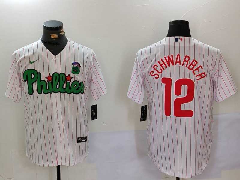 Mens Philadelphia Phillies #12 Kyle Schwarber White Green Cool Base Stitched Jersey